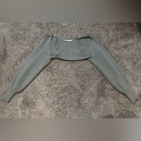 ZARA Sage Green Ribbed Knit Bolero / Arm Warmers - Picture 2 of 6